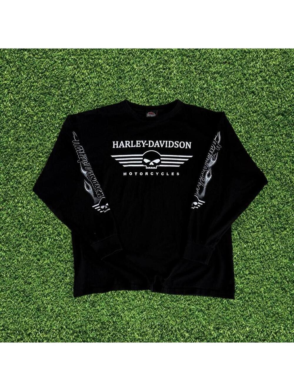 Harley Davidson Skull Wings Black Long Sleeve Shirt Size XL